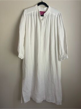 Heidi Merrick white cotton double gauze kaftan Midi Dress Size L Flawed READ